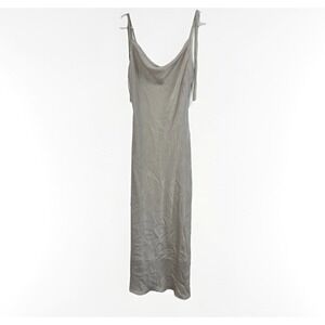 Sincerely Jules Dress Large Midi Gray Silky Cowl Neck Slip Stretch Fairy 90s Y2K